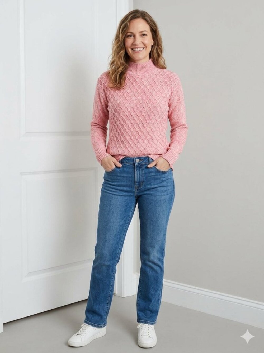 Talbots cotton blend heathered pink mock neck pullover sweater, size S